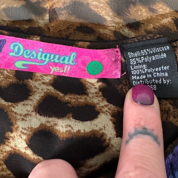 Desigual Swing Top Small Boho Mandala Print Hi-Low Leopard Layered Back Sweater - Picture 7 of 7